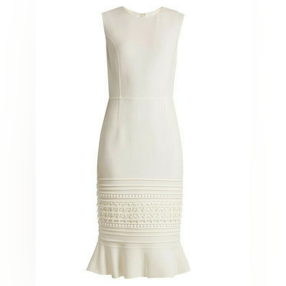 $3,800 NEW OSCAR DE LA RENTA IVORY WOOL SILK RUNWAY DRESS US 14
